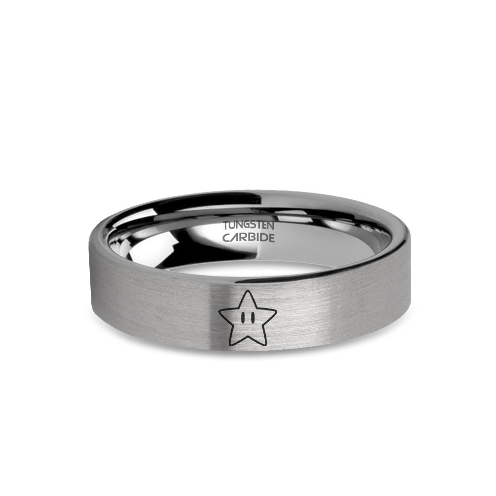 Super Mario Bros Invincible Super Star Tungsten Ring, Brushed ...
