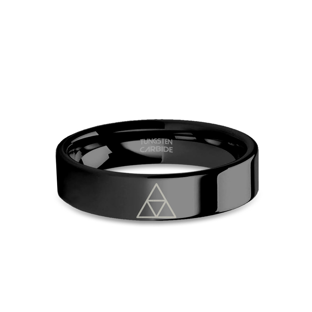Zelda Triforce Symbol Laser Engraved Black Tungsten Ring
