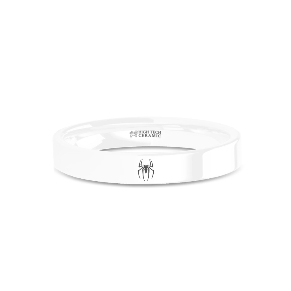Superhero Spider-Man Emblem Engraved White Ceramic Ring - Timeless