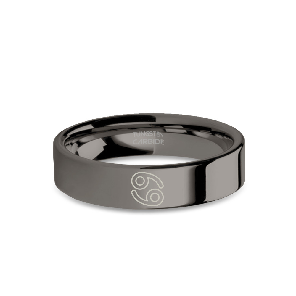 Cancer 69 Crab Zodiac Sign Polished Gunmetal Tungsten Ring