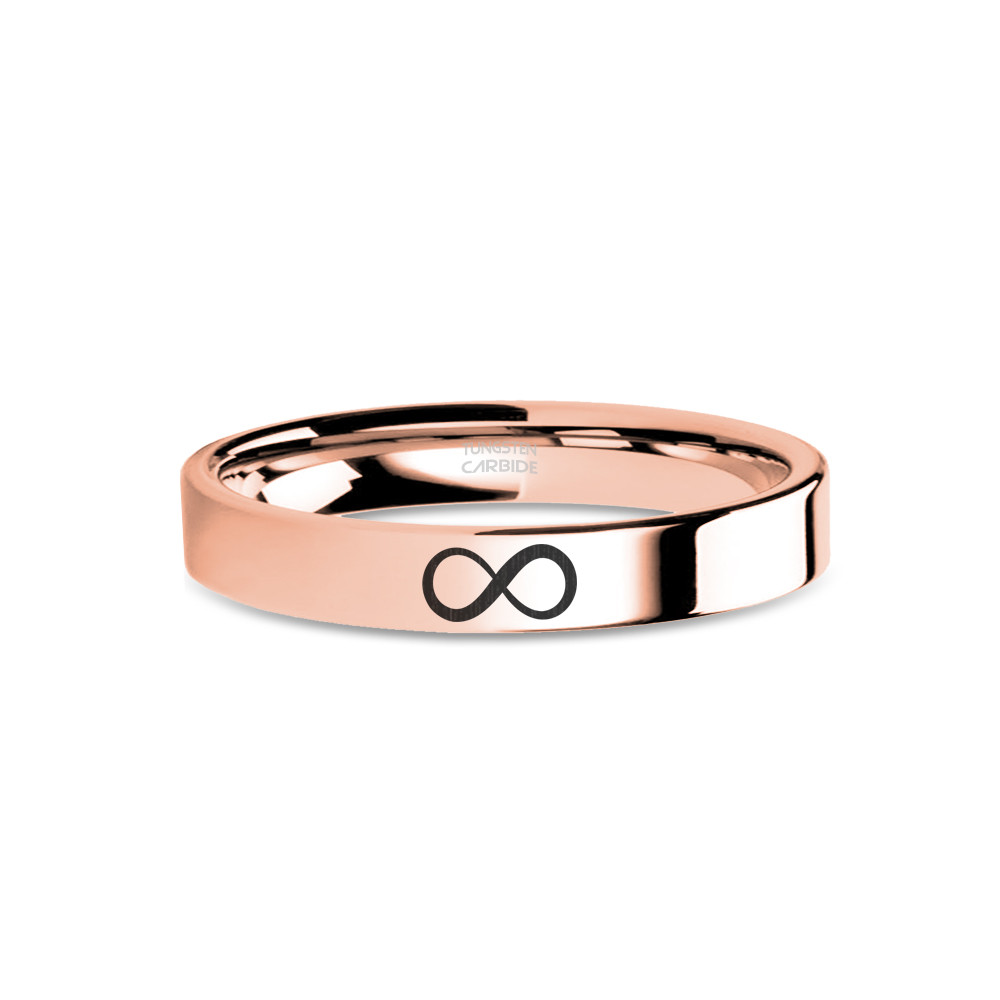 Infinity Math Symbol Engraved Rose Gold Tungsten Ring, Polished