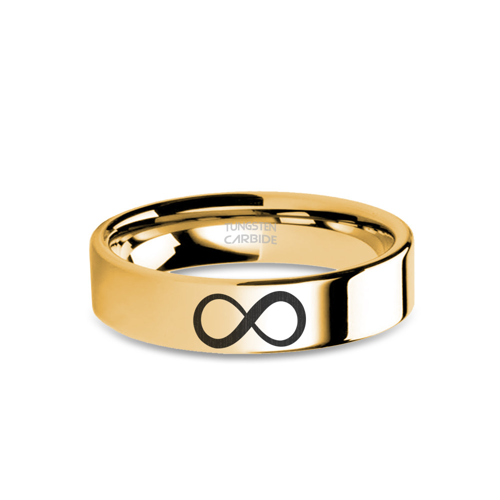 Infinity Forever Symbol Engraved Yellow Gold Tungsten Carbide Ring