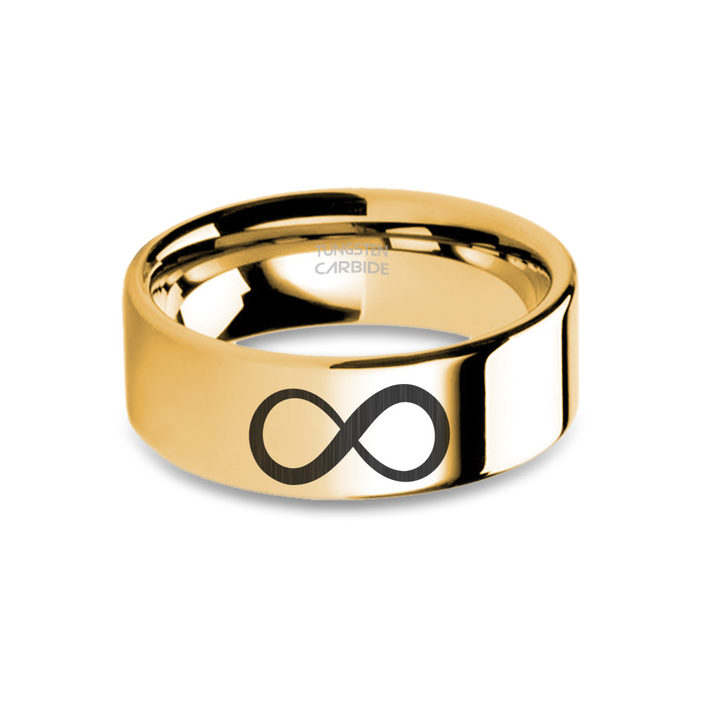 Infinity Forever Symbol Engraved Yellow Gold Tungsten Carbide Ring