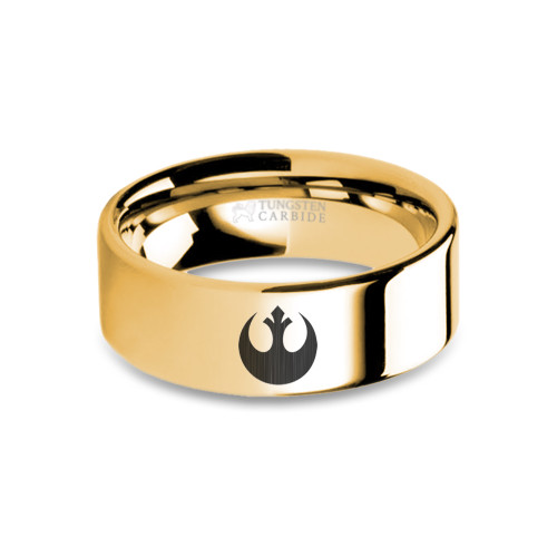 Star Wars Rebel Alliance Symbol Logo Engraved Gold Tungsten Ring