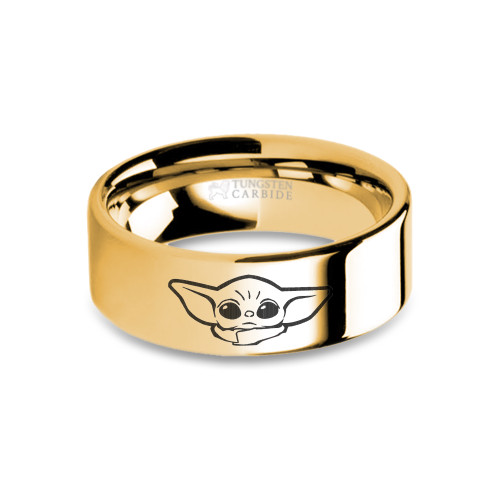 Star Wars Baby Yoda Child Mandalorian Yellow Gold Tungsten Ring