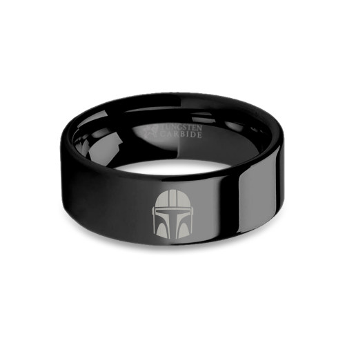 Star Wars Mandalorian Din Djarin Helmet Engraved Black Tungsten Ring