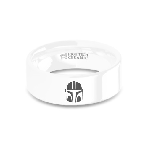Star Wars Mandalorian Din Djarin Helmet White Ceramic Wedding Band