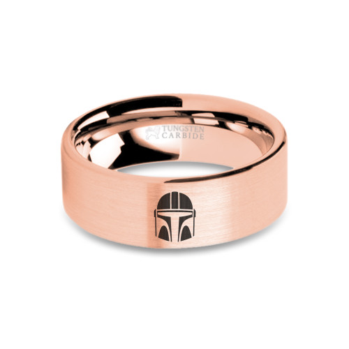 Star Wars Mandalorian Din Djarin Helmet Rose Gold Tungsten Ring, Brushed