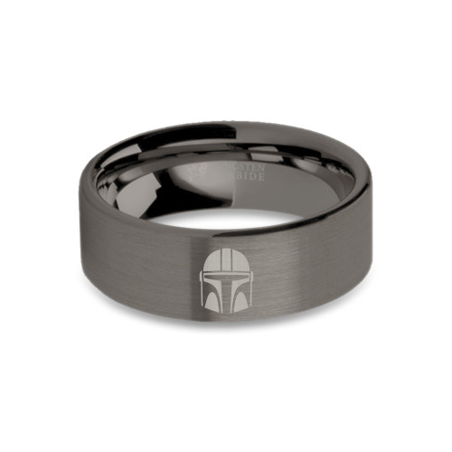 Star Wars Mandalorian Din Djarin Mask Gunmetal Tungsten Ring, Brushed