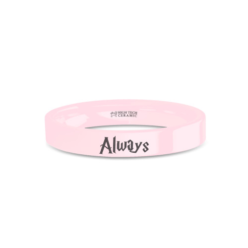 Wizard Font "Always" Laser Engraved Pink Ceramic Wedding Band