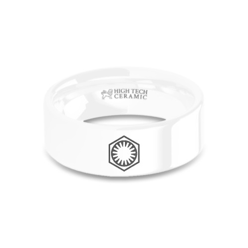Star Wars First Order Emblem Logo White Ceramic Wedding Ring