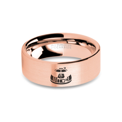 Star Wars R2-D2 Droid Engraved Rose Gold Tungsten Ring, Brushed