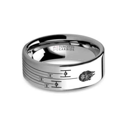 Star Wars Millennium Falcon TIE Fighters Engraved Tungsten Ring