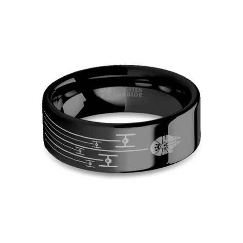 Star Wars Millennium Falcon TIE Fighter Chase Black Tungsten Ring