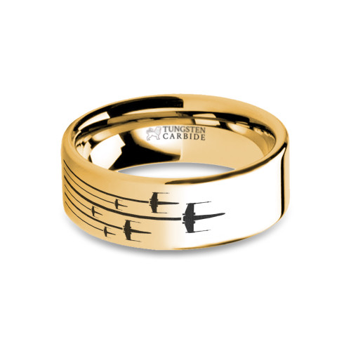 Star Wars Xwing Squadron Flight Path Engraved Gold Tungsten Ring