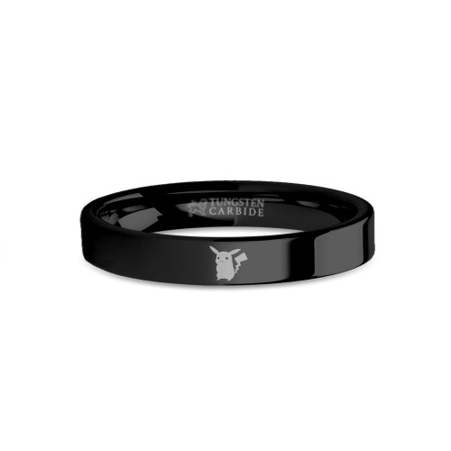 Pokemon Pikachu Laser Engraved Black Tungsten Wedding Ring