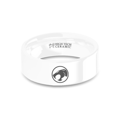 ThunderCats Emblem Sign Engraved White Ceramic Wedding Ring
