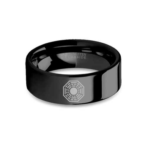 Lost DHARMA Initiative Logo Symbol Engraved Black Tungsten Ring