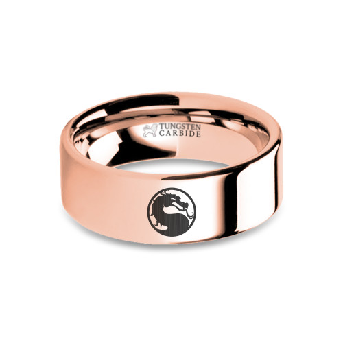 Mortal Kombat Dragon Emblem Engraved Rose Gold Tungsten Ring