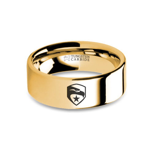 GI Joe Eagle Star Insignia Crest Engraving Gold Tungsten Ring