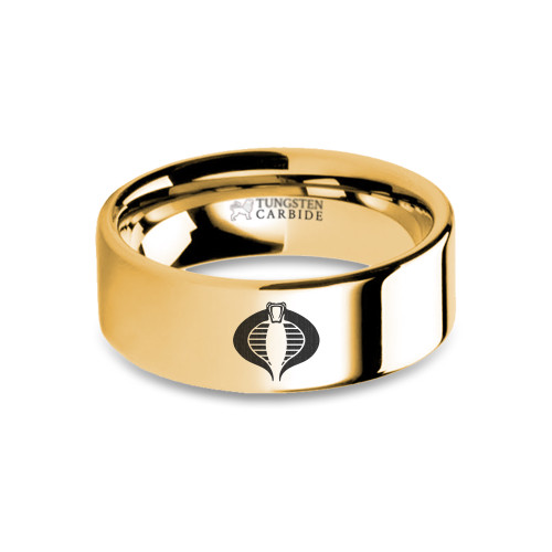 GI Joe Cobra Command Snake Crest Engraving Gold Tungsten Ring