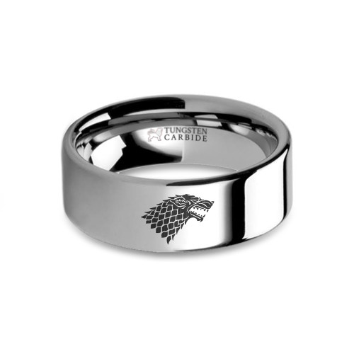 Game of Thrones House Stark Direwolf Sigil Engraved Tungsten Ring