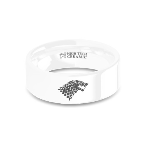 Game of Thrones Stark Direwolf Emblem White Ceramic Wedding Band