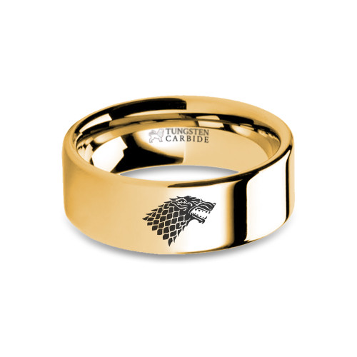 Game of Thrones Stark Wolf Head Engraving Gold Tungsten Ring