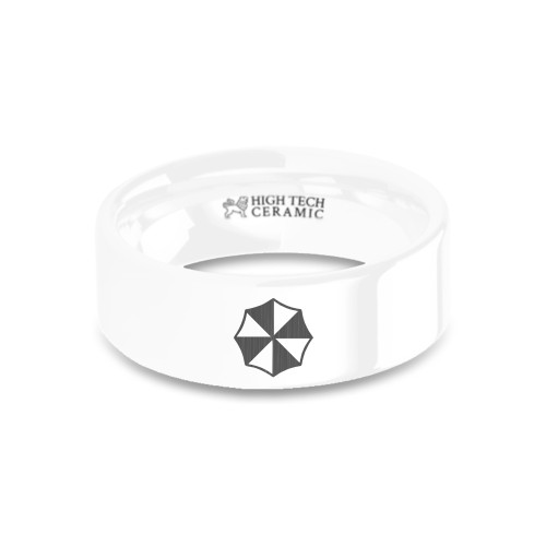 Resident Evil Umbrella Corp Emblem Engraved White Ceramic Ring