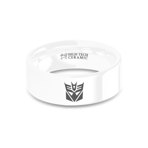 Decepticons Transformers Logo Engraved White Ceramic Ring