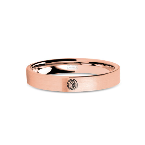 Biometric Fingerprint Symbol Rose Gold Tungsten Ring, Brushed