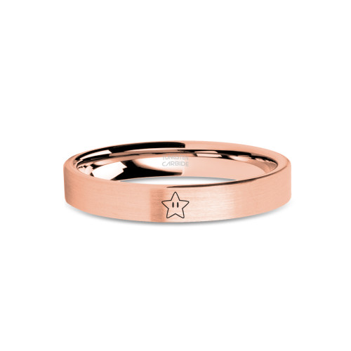 Super Starman Star Engraved Rose Gold Tungsten Ring, Brushed