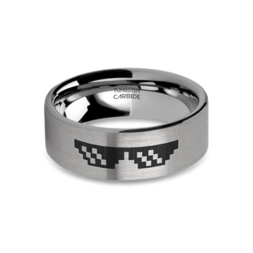 Deal with It Glasses Meme 8-bit Engraved Tungsten Ring, Brushed - Image View 5