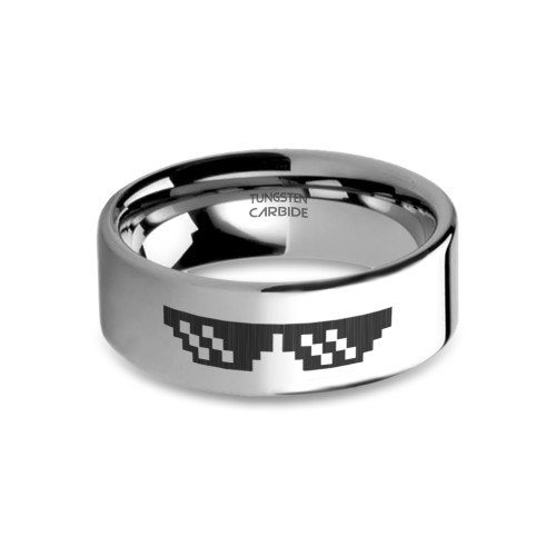 Thug Life Sunglasses Meme Laser Engraved Tungsten Carbide Ring - Image View 5