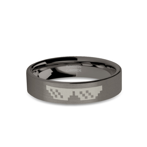 Deal with It Thug Life Sunglasses Gunmetal Tungsten Ring, Brushed - Image View 1
