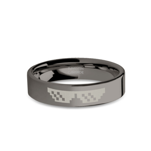 Thug Life 8-bit Glasses Meme Gunmetal Tungsten Wedding Band - Image View 1