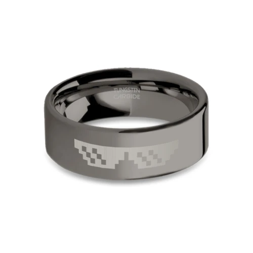 Thug Life 8-bit Glasses Meme Gunmetal Tungsten Wedding Band - Image View 3