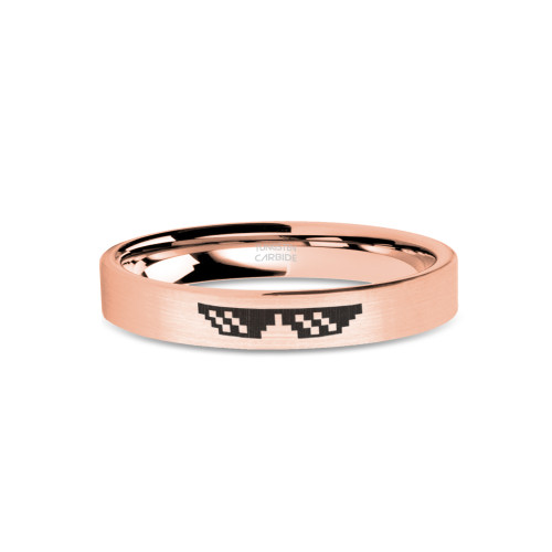Thug Life Pixelated Shades Meme Rose Gold Tungsten Ring, Brushed - Image View 1