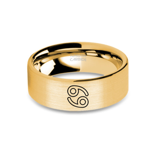 Virgo Maiden Star Sign Laser Engraved Yellow Gold Tungsten Ring
