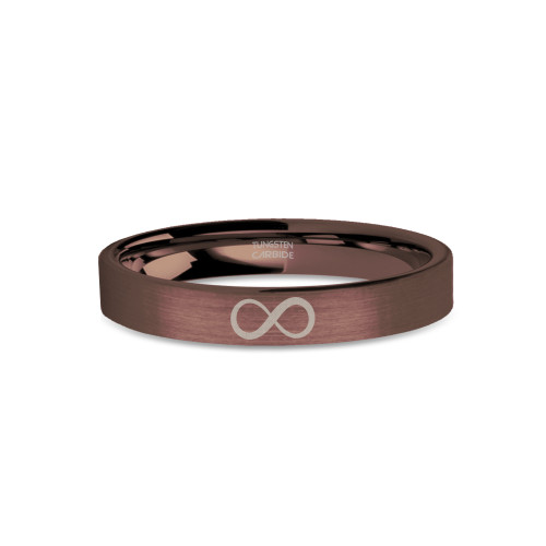 Infinite Loop Laser Engraved Rustic Brushed Brown Tungsten Ring - Image View 1