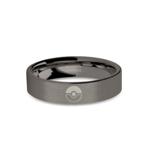 Poke Ball Master Engraved Brushed Gunmetal Tungsten Wedding Band - Image View 1