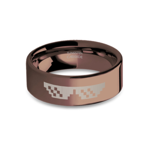 8-bit Pixel Shades Deal with It Meme Engraved Brown Tungsten Ring - Image View 5