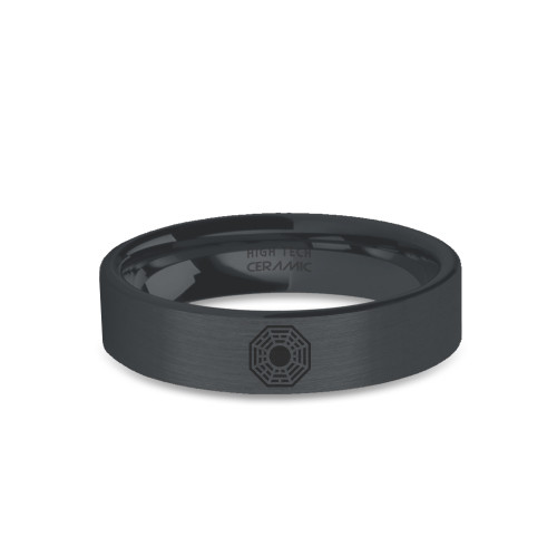Dharma Initiative Logo Engraved Stealth Black Brushed Ceramic Ring - Image View 1