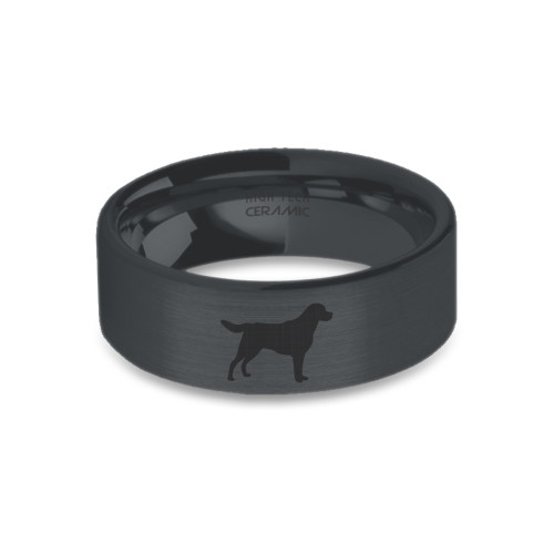 Golden Retriever Engraved Black on Black Brushed Ceramic Ring - Image View 5