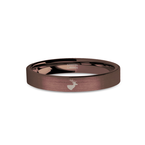 Stag Antlers Head Engraved Copper Brown Brushed Tungsten Ring - Image View 1