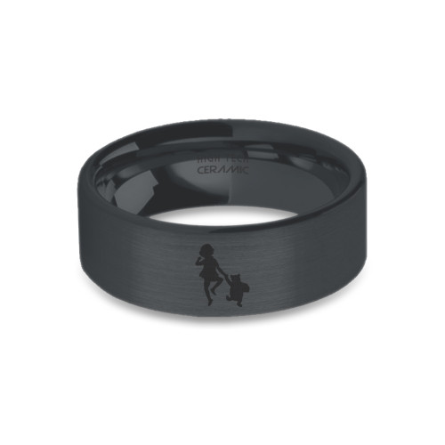 Classic Pooh Christopher Robin Engraved Black Brushed Ceramic Ring - Image View 5