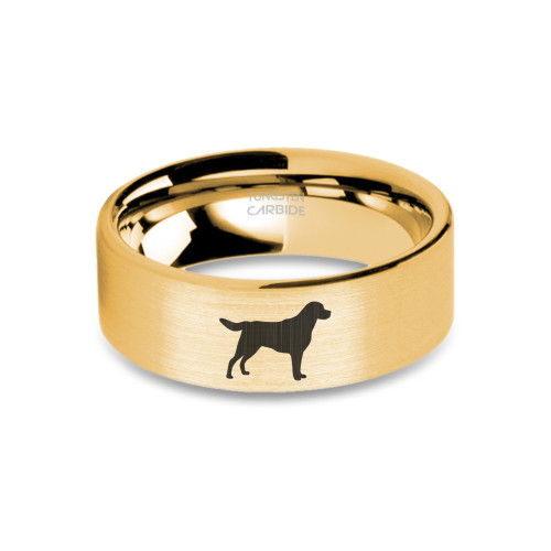 Pet Labrador Retriever Engraved Brushed Yellow Gold Tungsten Ring - Image View 5 Pet Labrador Retriever Engraved Brushed Yellow Gold Tungsten Ring - Image View 5