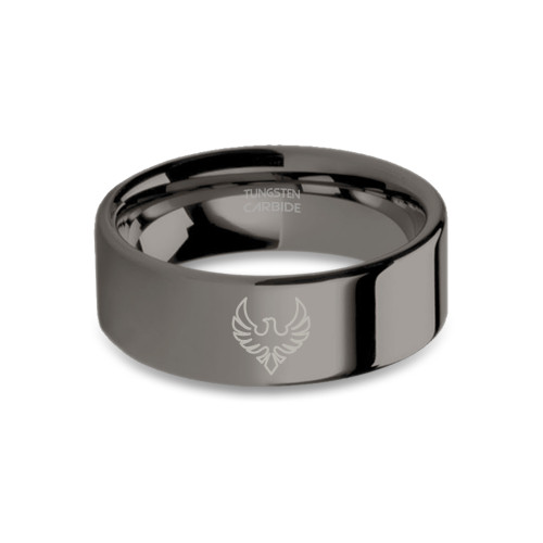 Phoenix Bird Insignia Engraved Polished Gunmetal Gray Tungsten Ring - Image View 3