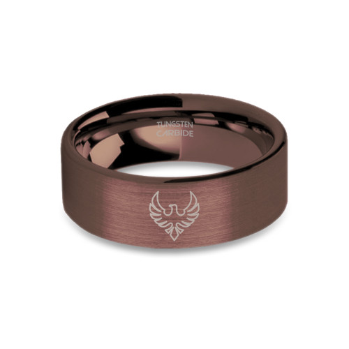 Phoenix Bird Icon Engraved Brushed Brown Tungsten Carbide Ring - Image View 5