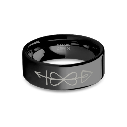 Witchcraft Love Charm Engraved Polished Black Tungsten Ring - Image View 5